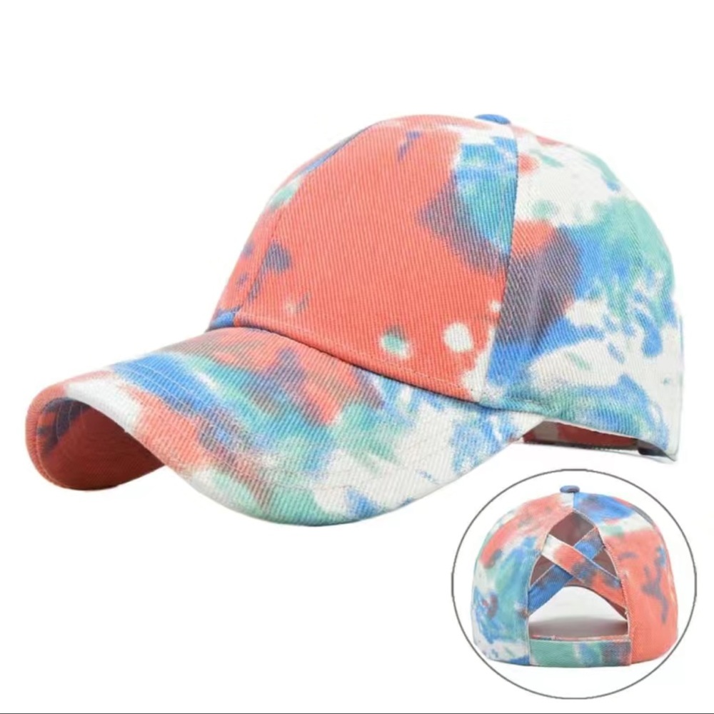 Hat. coral/ blue tie-dye